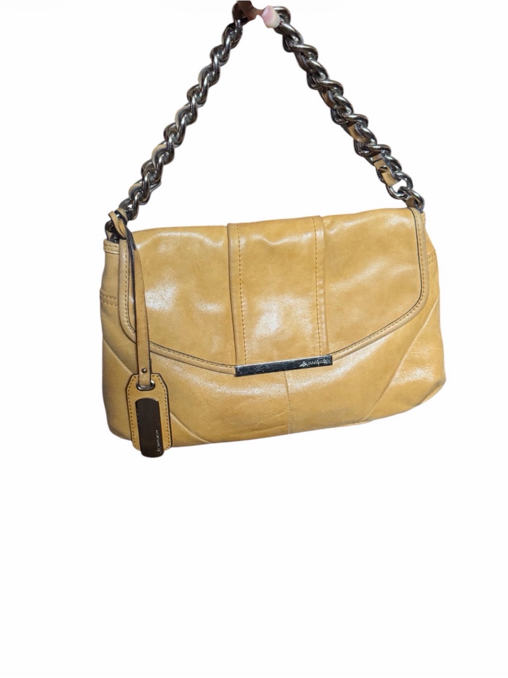 Makowski Mustard Yellow Leather Shoulder Bag With Chain Strap